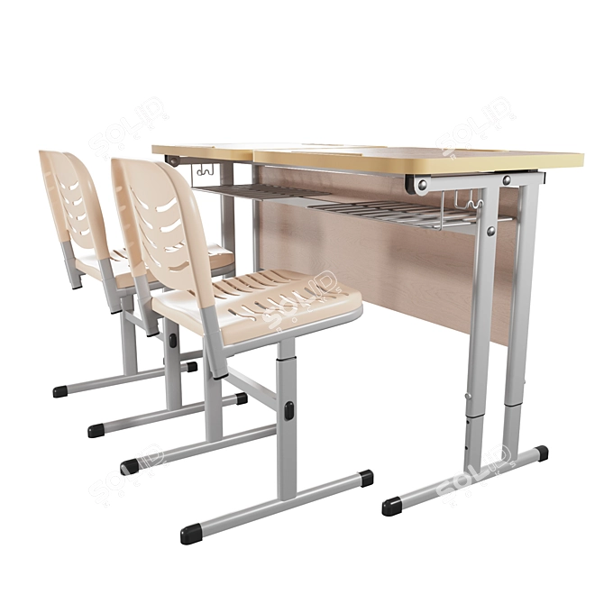 WorkDesk-iLine Double Student Table 3D model image 2