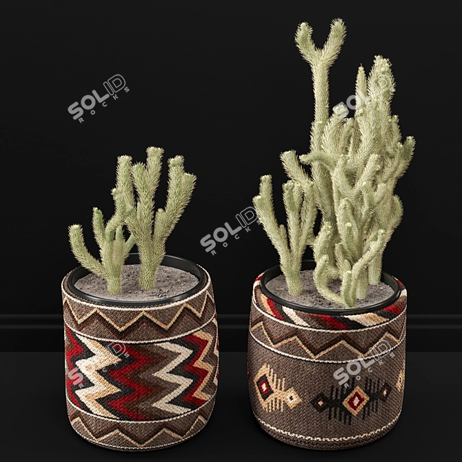 African Pattern Cactus Vase 3D model image 2