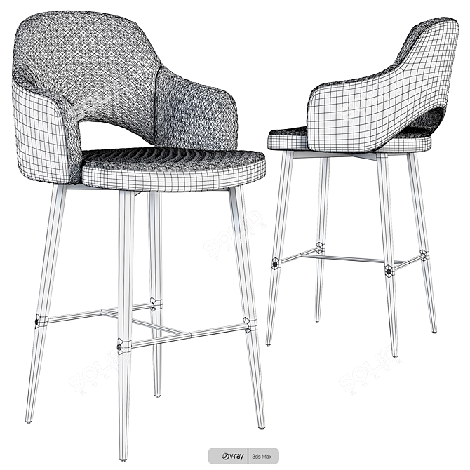 Martin Half Bar Chair: Dark Grey Fabric, Black Legs 3D model image 3