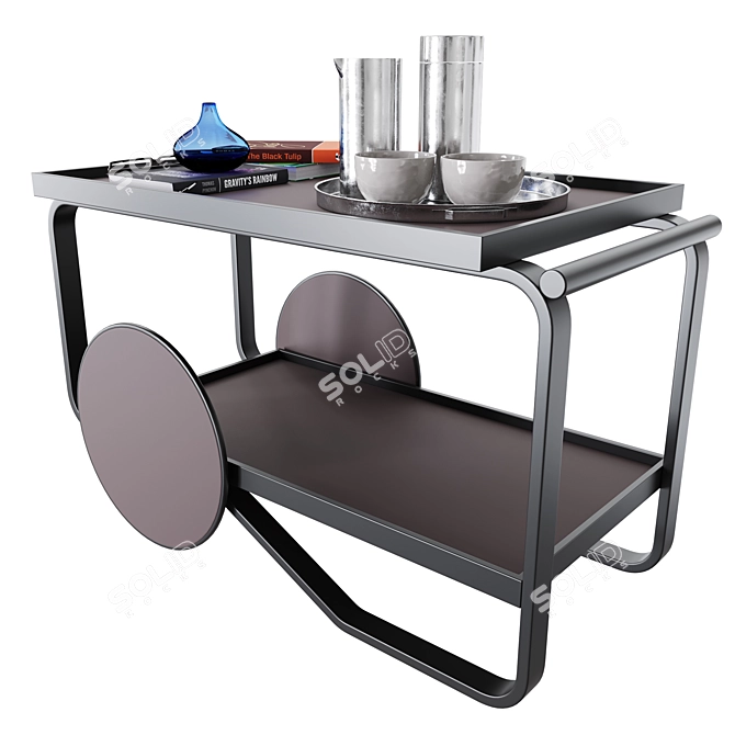 Sleek Birch Tea Trolley 3D model image 1