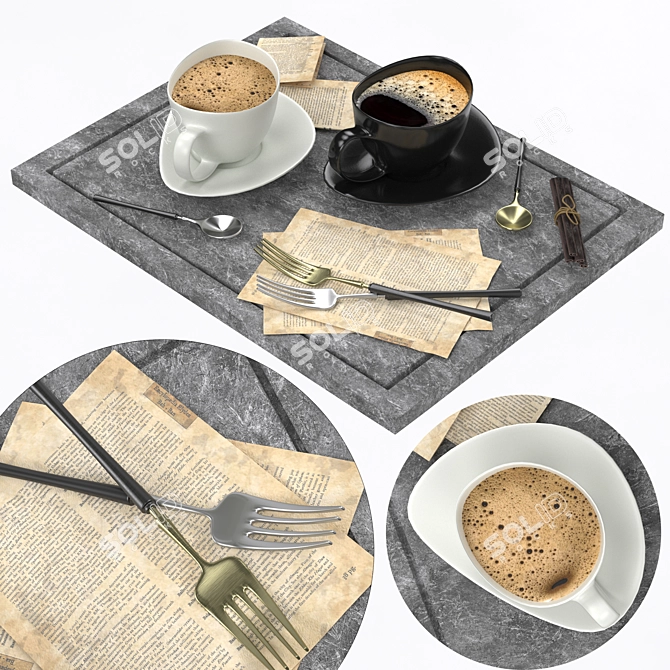 Vintage Coffee Cup Set 3D model image 5