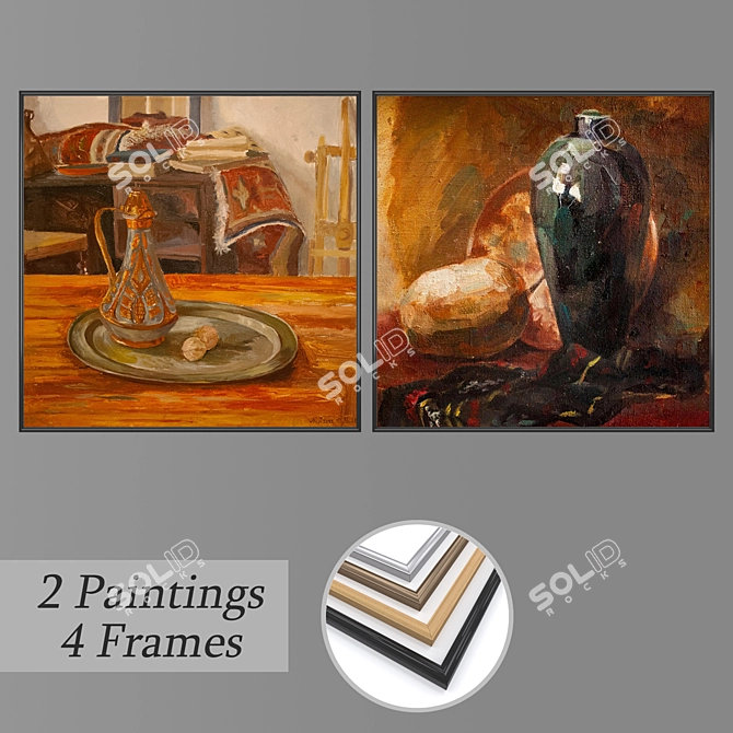 Modern Art Set: 2 Paintings & 4 Frame Options 3D model image 1