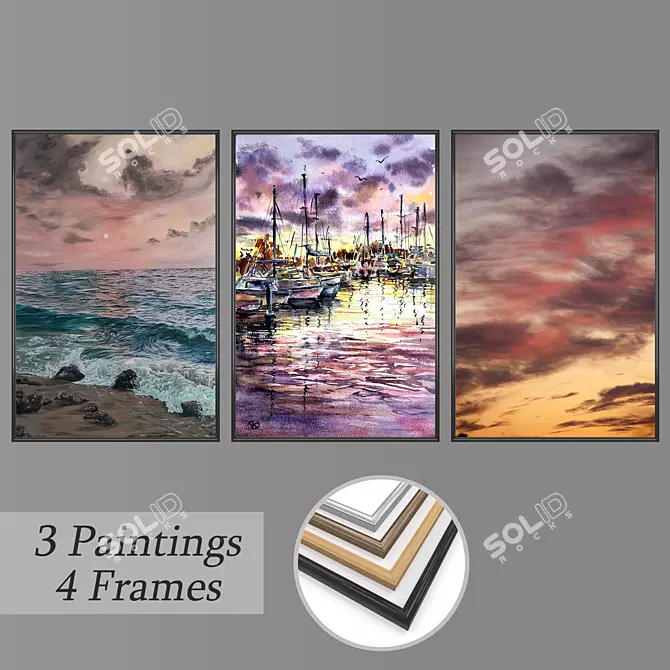 Modern Wall Paintings Set 2728 3D model image 1