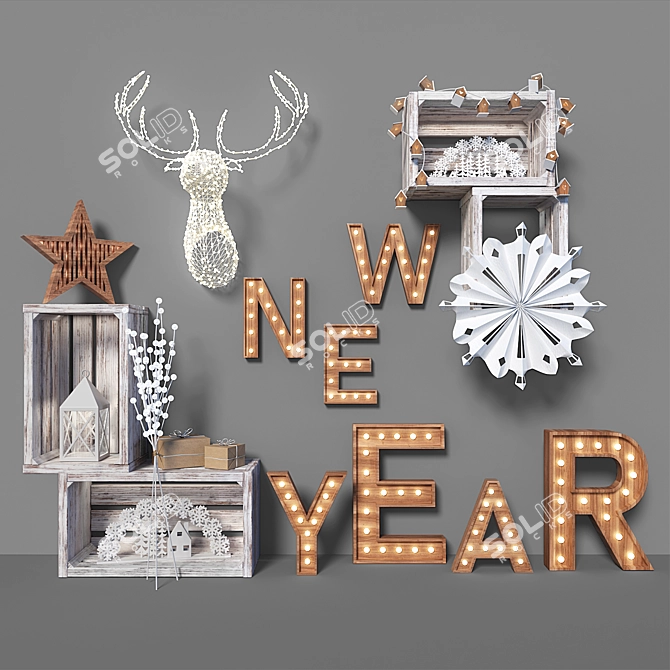 Festive New Year's Decor Set 3D model image 1