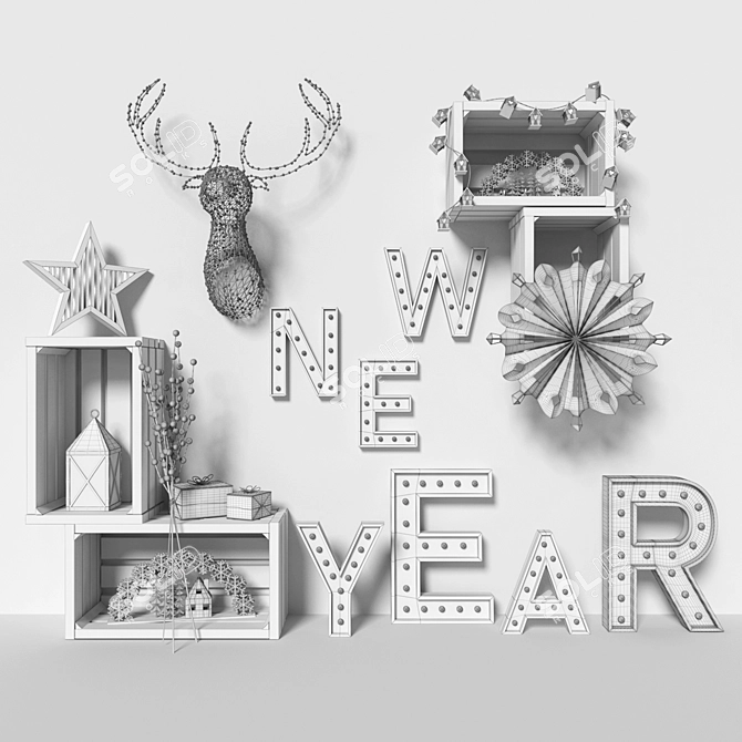 Festive New Year's Decor Set 3D model image 5