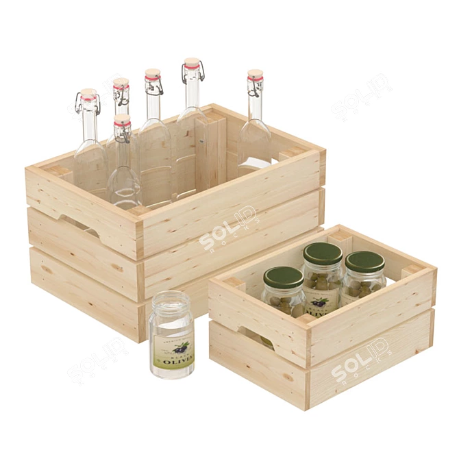 Durable Pine Box: Perfect for Bottles 3D model image 1
