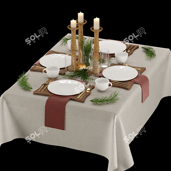 Festive Table Setting for New Year 3D model image 1