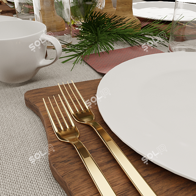 Festive Table Setting for New Year 3D model image 2