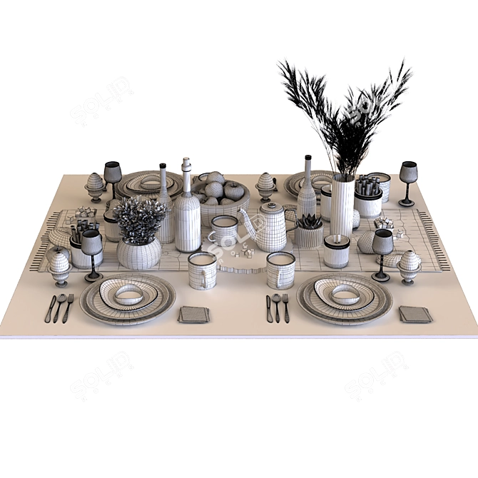 Stylish Breakfast Table Set 3D model image 2