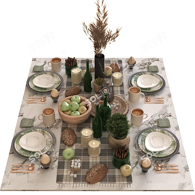 Stylish Breakfast Table Set 3D model image 5