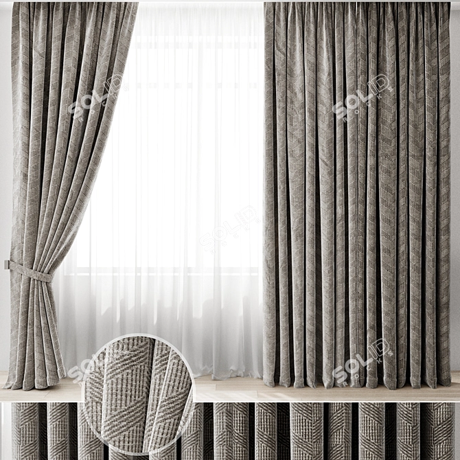 Modern Geometric Curtain Set 3D model image 1