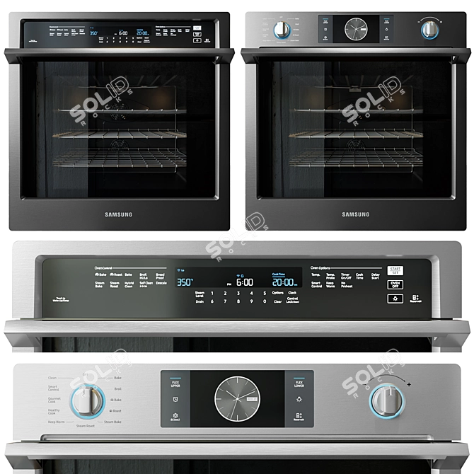 Samsung Appliance Collection: Gas Cooktop, Refrigerator, Ovens, and Hood 3D model image 3