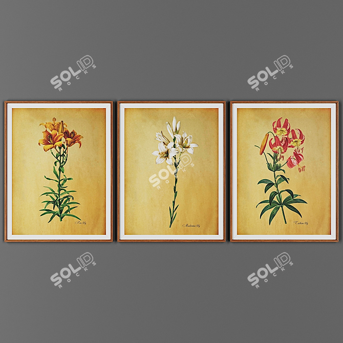 Wooden Frame Picture Trio 3D model image 1