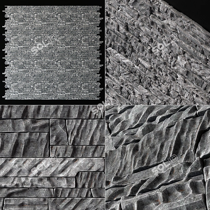 Rock Brick Wall: High-Resolution Textured 3D Model 3D model image 2