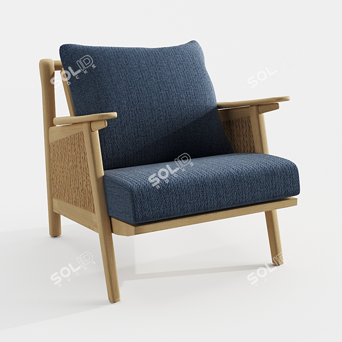 Elegant Linen Cane Chair 3D model image 4