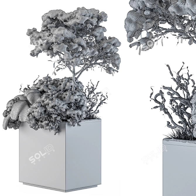 Snowy Outdoor Plant Set in Concrete Pot 3D model image 3