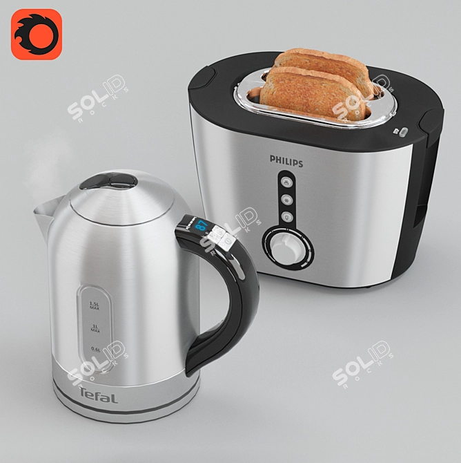 Philips Toaster + Tefal Kettle: Perfect Kitchen Combo 3D model image 2