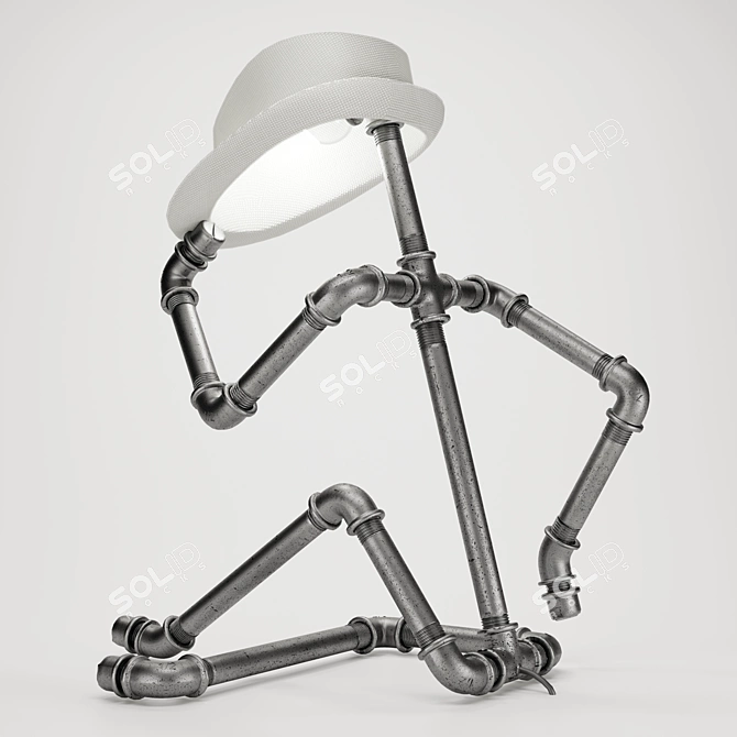 Industrial Pipe Table Lamp 3D model image 3