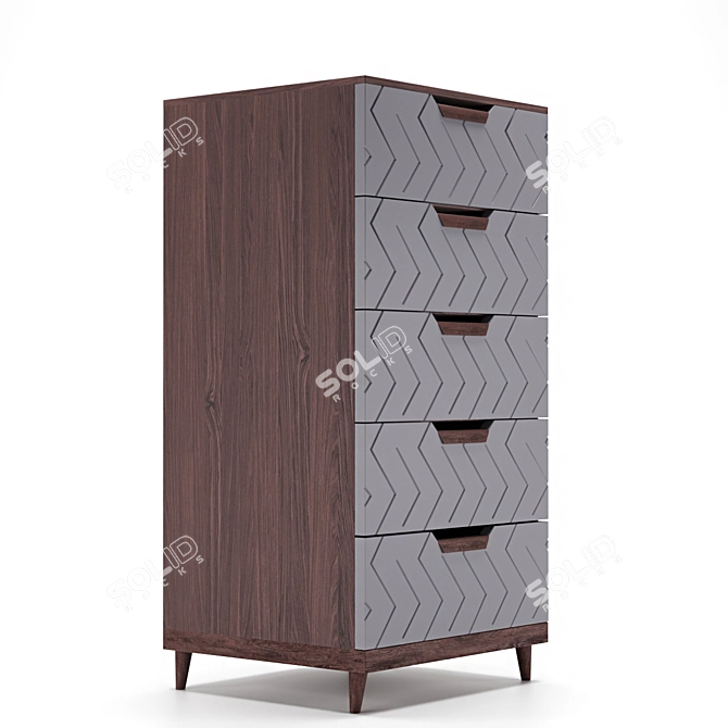 5-Drawer Scandi Gray Chest 3D model image 2