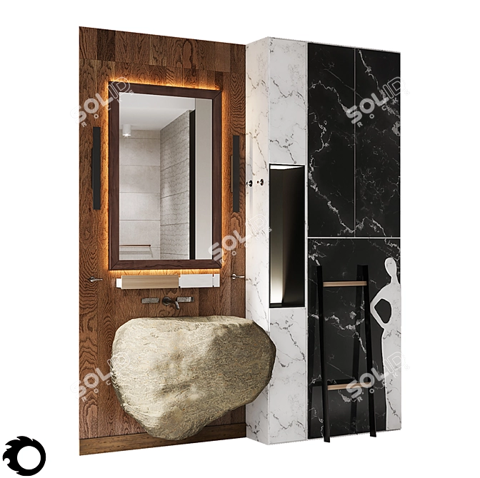 Luxury Bathroom Set: Metal, Glass, Wood, Stone, Marble - 3D Model 3D model image 2