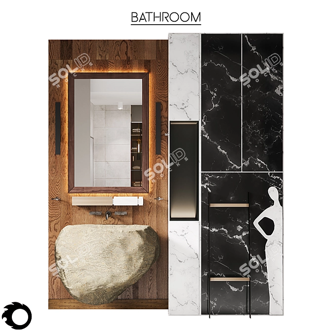 Luxury Bathroom Set: Metal, Glass, Wood, Stone, Marble - 3D Model 3D model image 5