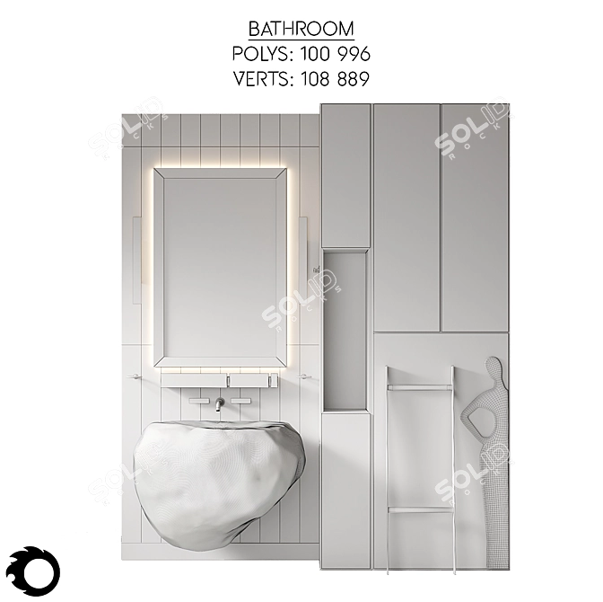 Luxury Bathroom Set: Metal, Glass, Wood, Stone, Marble - 3D Model 3D model image 6