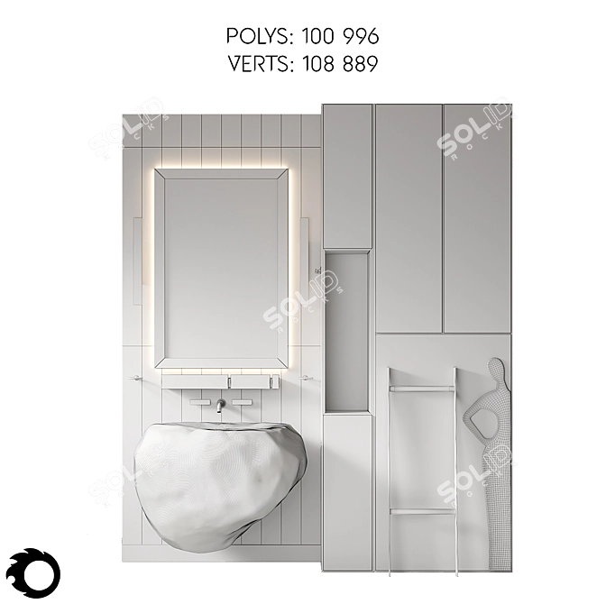 Luxury Bathroom Set: Metal, Glass, Wood, Stone, Marble - 3D Model 3D model image 8