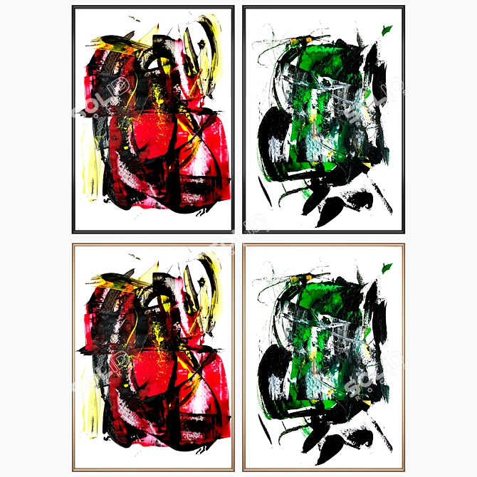 Modern Art Wall Set with Frame Options 3D model image 2