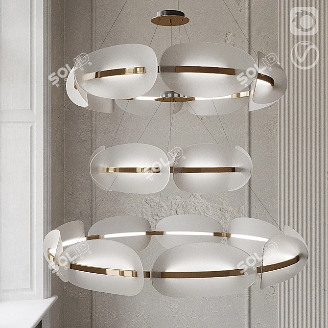 Sleek LED Pendant with Curved Shades: Lampatron Kearney 3D model image 2