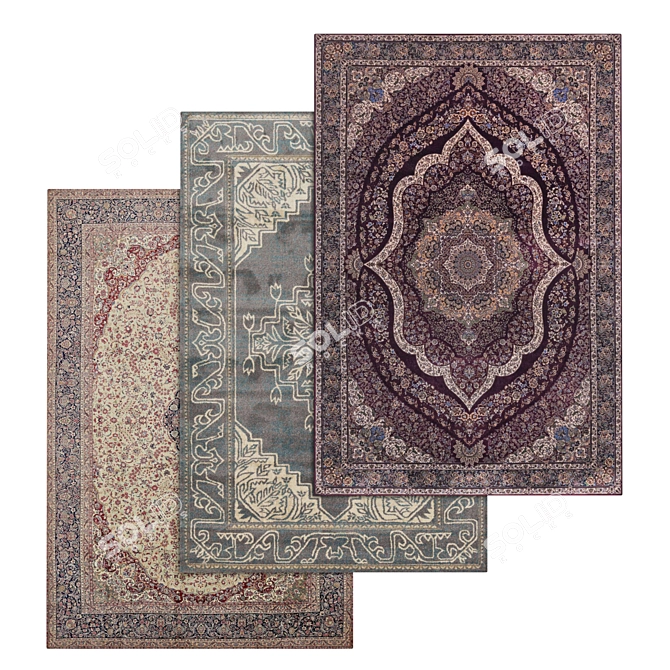Title: Luxury Carpet Collection: Set of 3 High-Quality Textured Rugs 3D model image 1