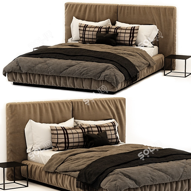 Elegant Queen-Sized Bed 3D model image 1