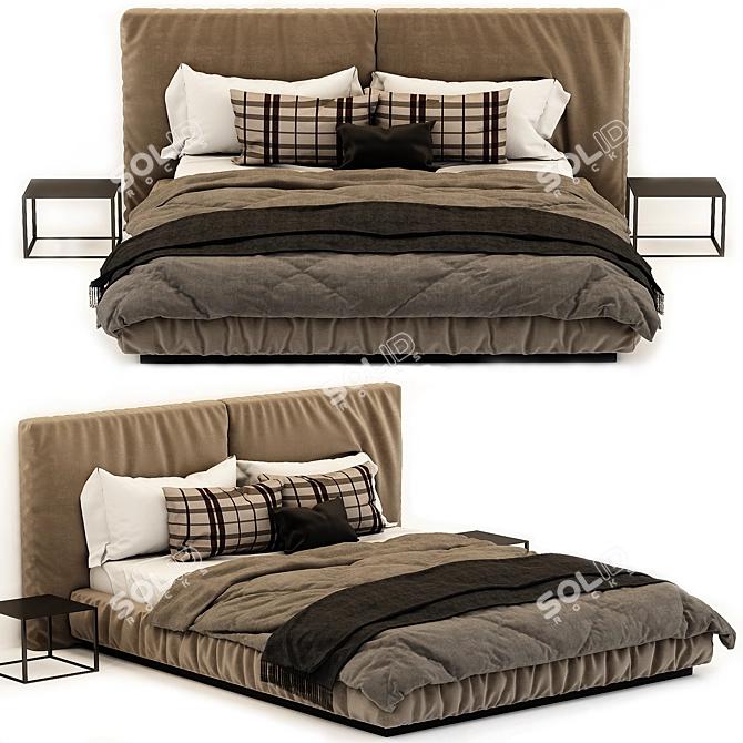 Elegant Queen-Sized Bed 3D model image 2