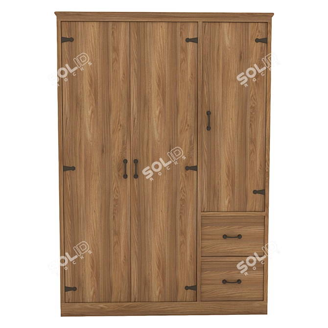 Modern Oak Wooden Wardrobe- V-Ray Compatible 3D model image 1