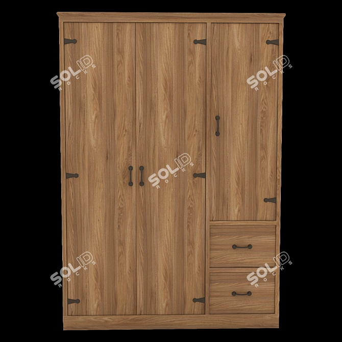 Modern Oak Wooden Wardrobe- V-Ray Compatible 3D model image 2