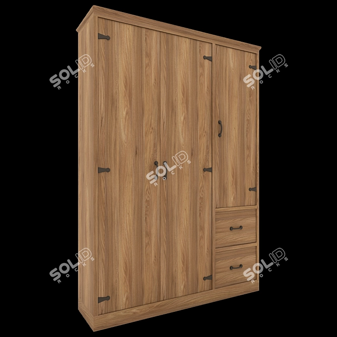 Modern Oak Wooden Wardrobe- V-Ray Compatible 3D model image 4