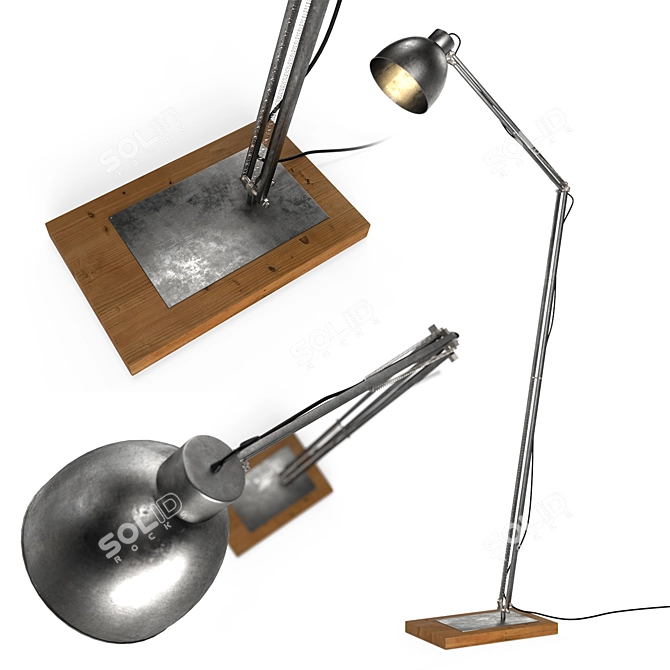 Elegant Brushed Metal and Wood Floor Lamp 3D model image 1