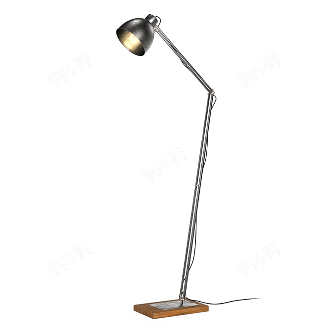 Elegant Brushed Metal and Wood Floor Lamp 3D model image 4