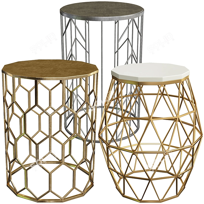 Sleek Silver Geometric Coffee Tables 3D model image 1