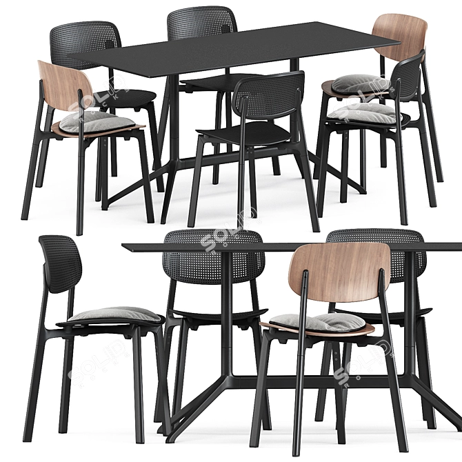 Sleek Seating Set: Colander Chair, Wood Chair, & Elephant Table 3D model image 1