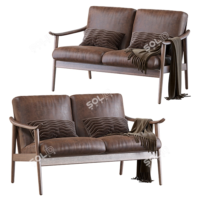 Modern Vegan Leather Show Wood Sofa 3D model image 1