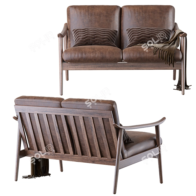 Modern Vegan Leather Show Wood Sofa 3D model image 2