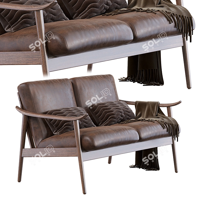 Modern Vegan Leather Show Wood Sofa 3D model image 3