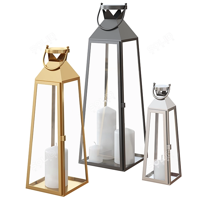 Elegant Decorative Lantern Trio 3D model image 2
