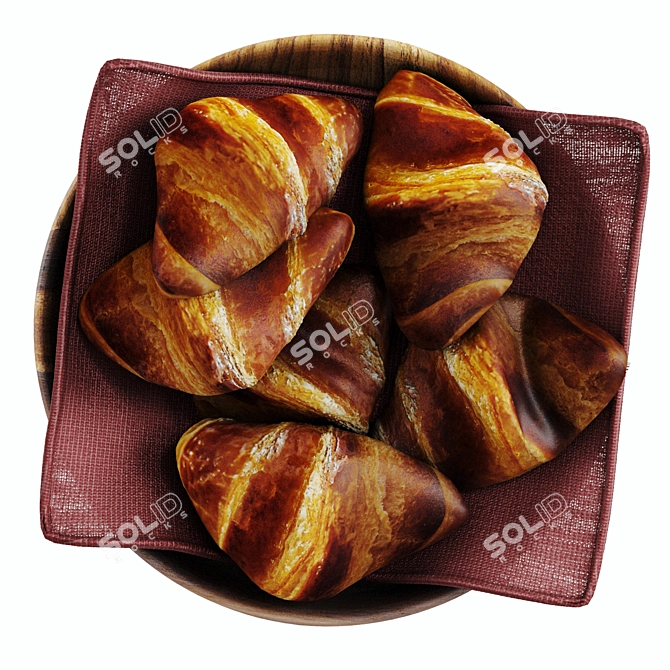 Flaky French Breakfast Croissants 3D model image 1