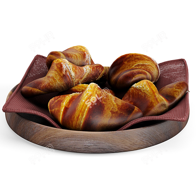 Flaky French Breakfast Croissants 3D model image 2