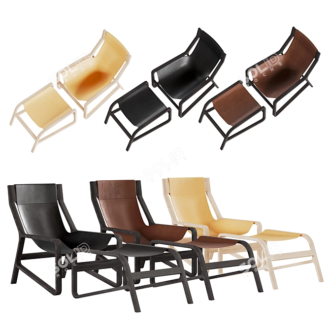 Modern Toro Lounge Chair & Ottoman Set 3D model image 2