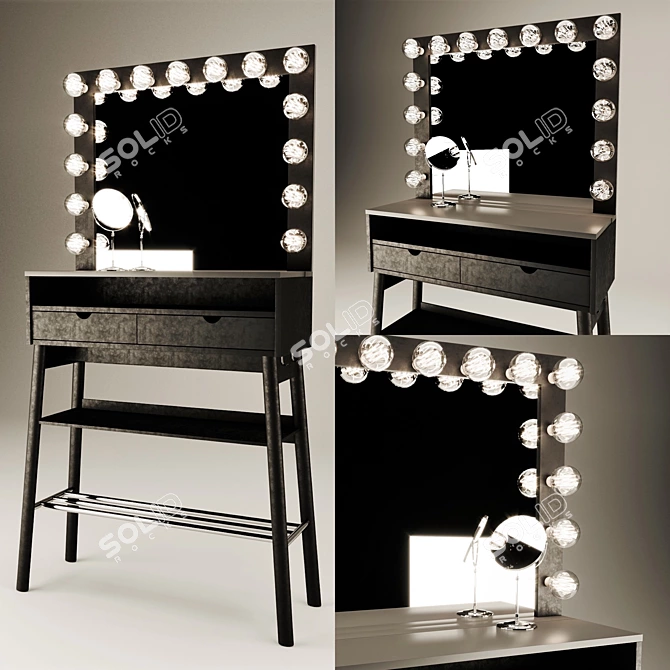 Glow Makeup Vanity - Elegant Table with Illuminated Mirror 3D model image 1