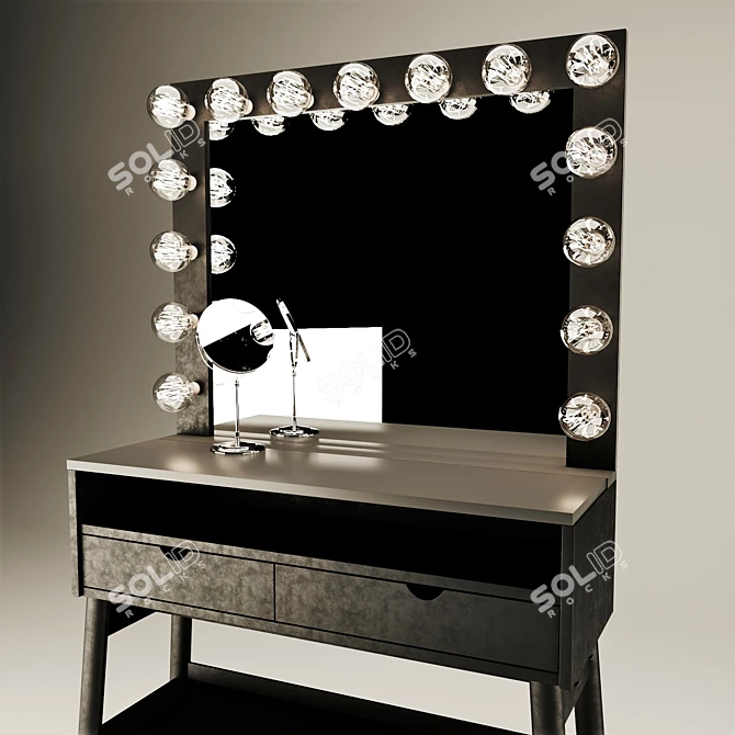 Glow Makeup Vanity - Elegant Table with Illuminated Mirror 3D model image 2