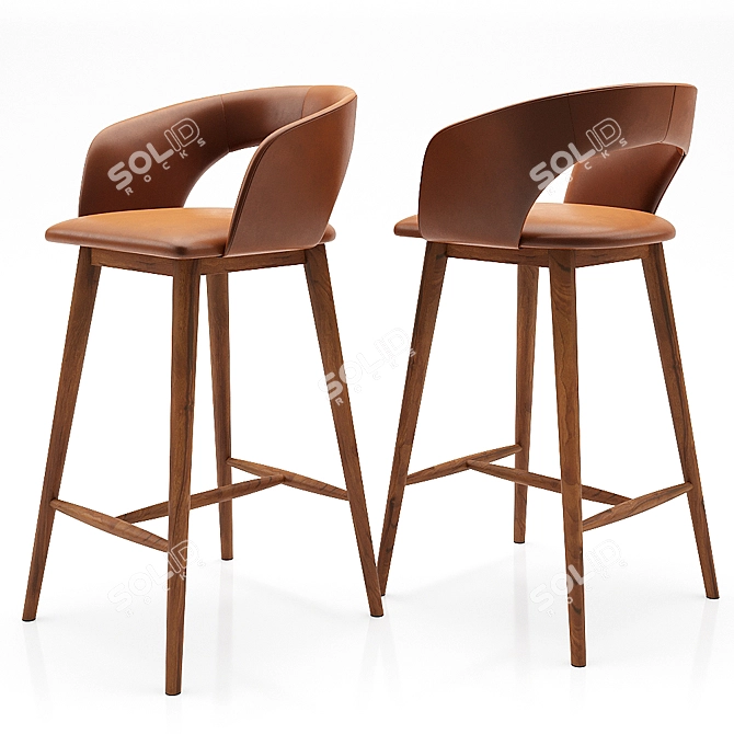 Rustic Upholstered Wooden Bar Stool 3D model image 1