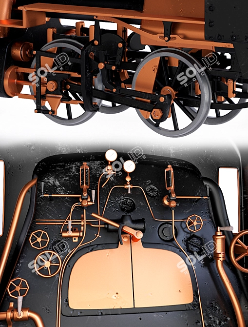 Steampunk Steam Train 3D model image 2